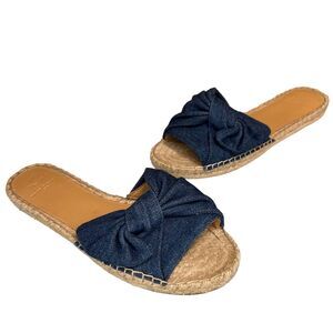 Marc Fisher Sandals Womens 7M Valey2 Blue Denim Bow Espadrille Slip On Preppy